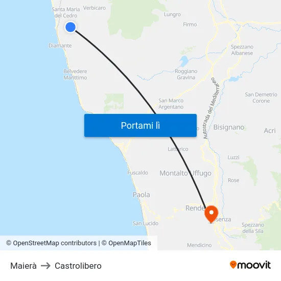 Maierà to Castrolibero map