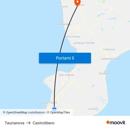 Taurianova to Castrolibero map