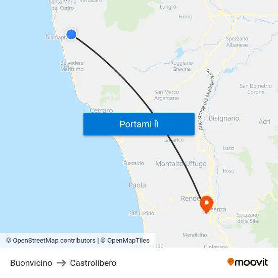 Buonvicino to Castrolibero map