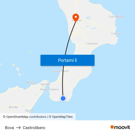 Bova to Castrolibero map