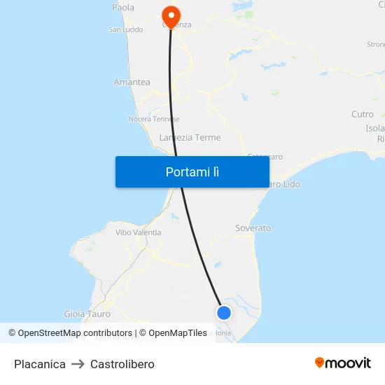 Placanica to Castrolibero map