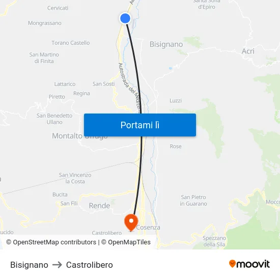 Bisignano to Castrolibero map