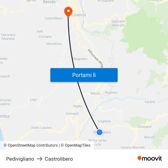 Pedivigliano to Castrolibero map