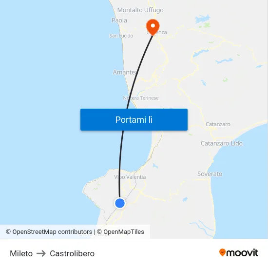 Mileto to Castrolibero map