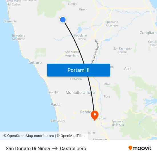 San Donato Di Ninea to Castrolibero map
