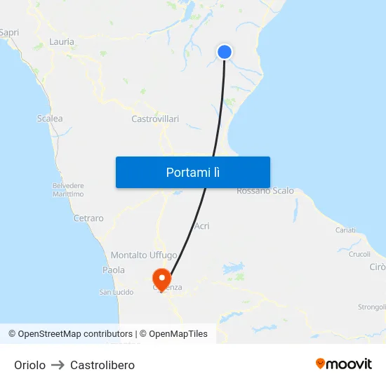 Oriolo to Castrolibero map