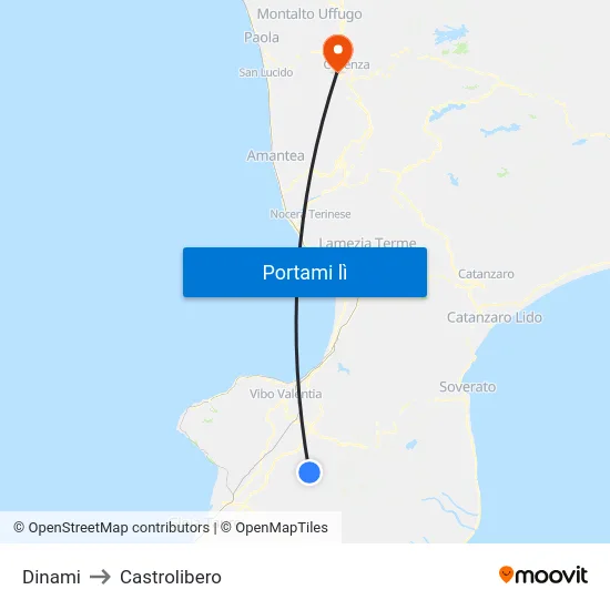 Dinami to Castrolibero map