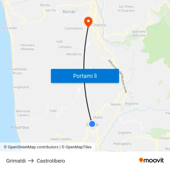 Grimaldi to Castrolibero map