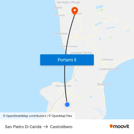 San Pietro Di Caridà to Castrolibero map