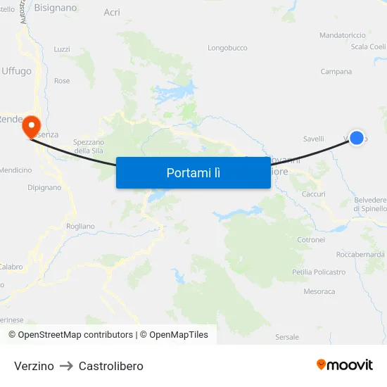 Verzino to Castrolibero map