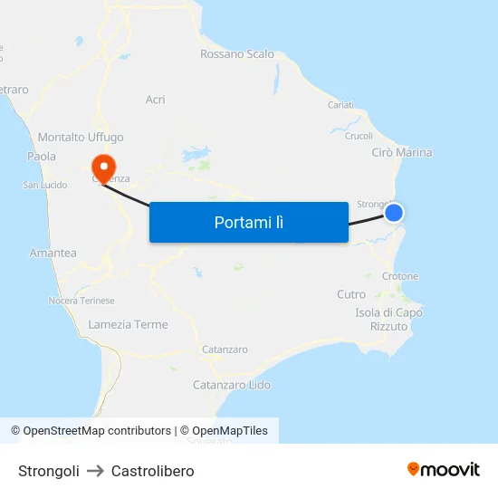 Strongoli to Castrolibero map