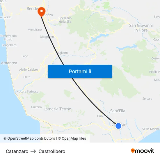 Catanzaro to Castrolibero map