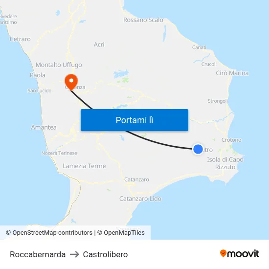 Roccabernarda to Castrolibero map
