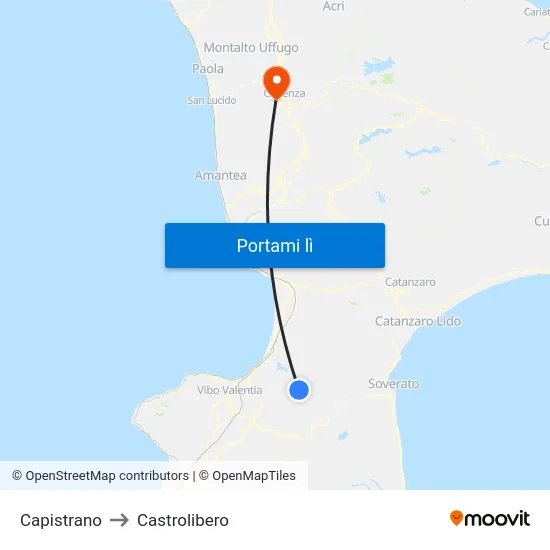 Capistrano to Castrolibero map