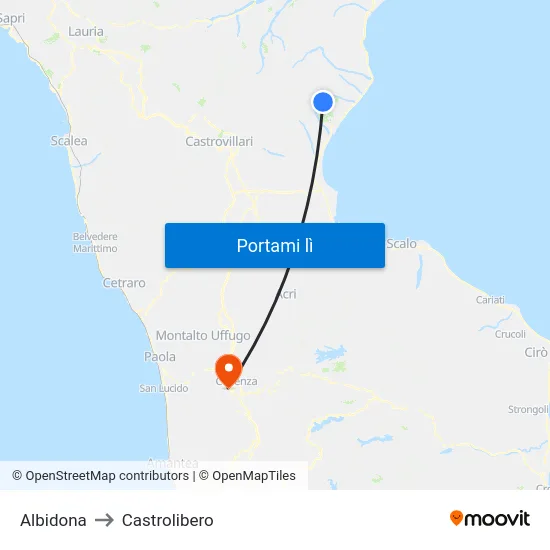 Albidona to Castrolibero map