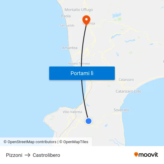 Pizzoni to Castrolibero map