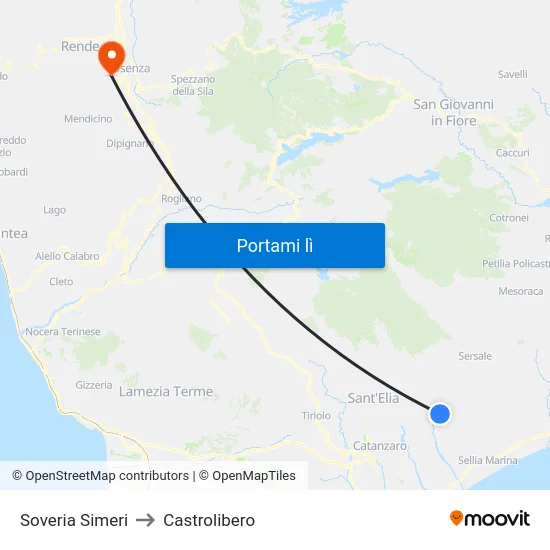 Soveria Simeri to Castrolibero map