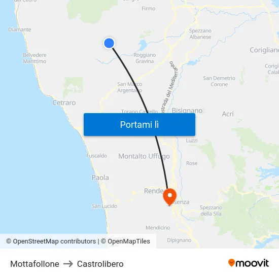 Mottafollone to Castrolibero map