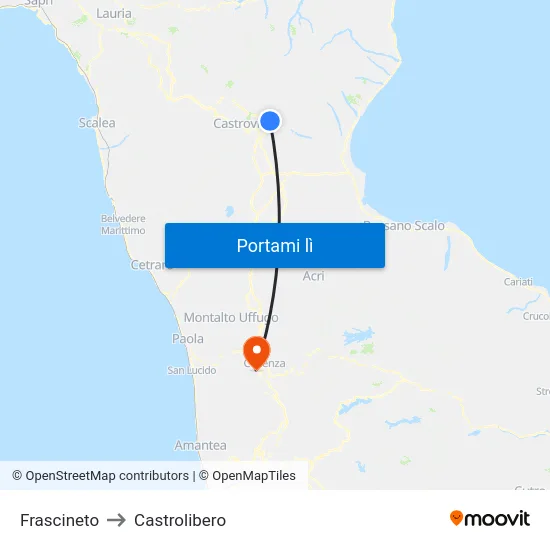 Frascineto to Castrolibero map