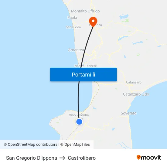 San Gregorio D'Ippona to Castrolibero map