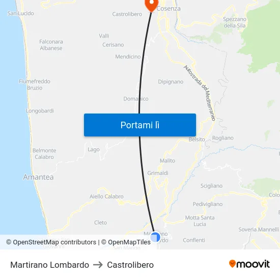 Martirano Lombardo to Castrolibero map