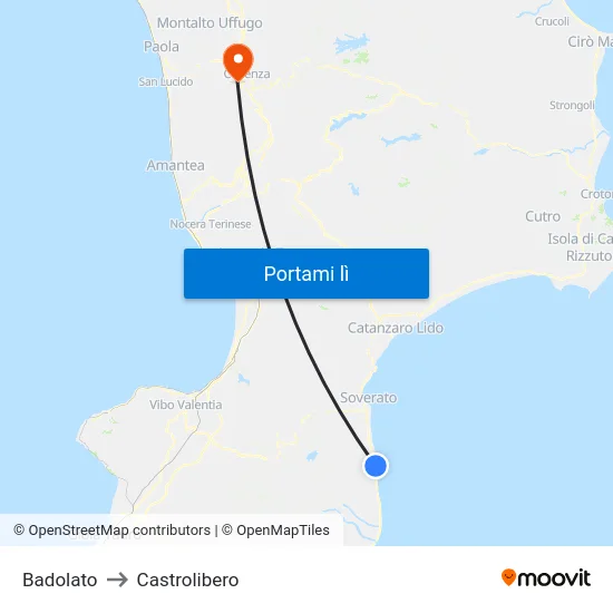 Badolato to Castrolibero map