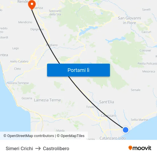 Simeri Crichi to Castrolibero map