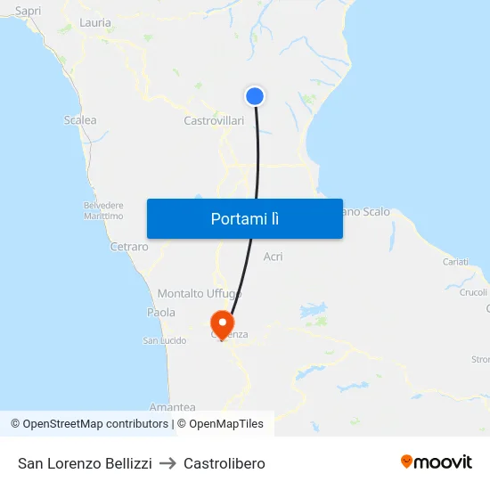 San Lorenzo Bellizzi to Castrolibero map