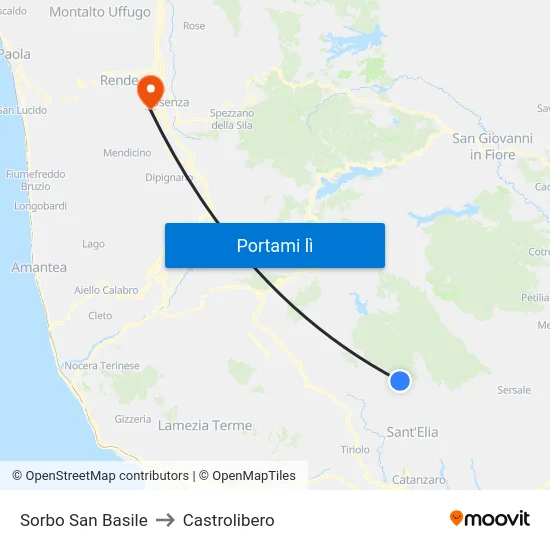 Sorbo San Basile to Castrolibero map