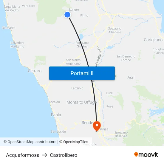 Acquaformosa to Castrolibero map