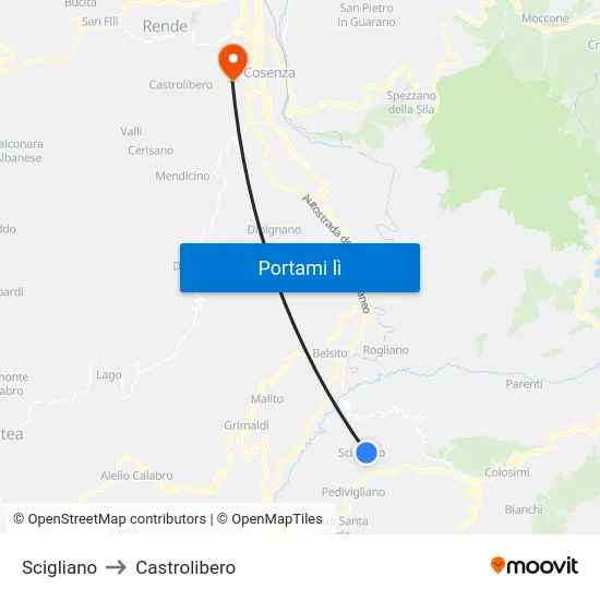 Scigliano to Castrolibero map