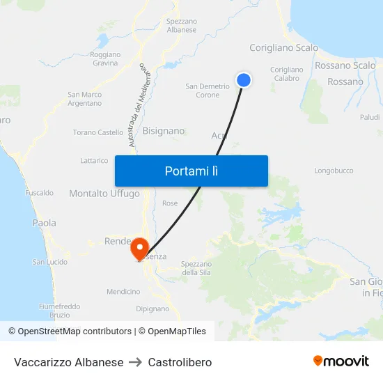 Vaccarizzo Albanese to Castrolibero map
