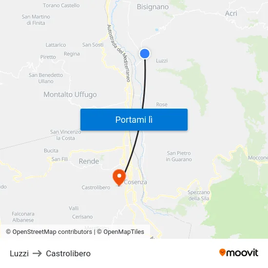 Luzzi to Castrolibero map