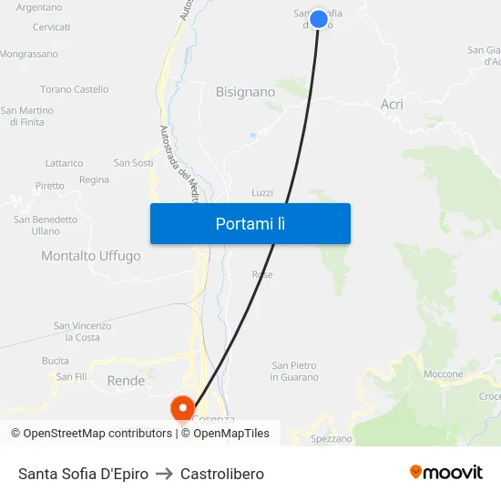 Santa Sofia D'Epiro to Castrolibero map