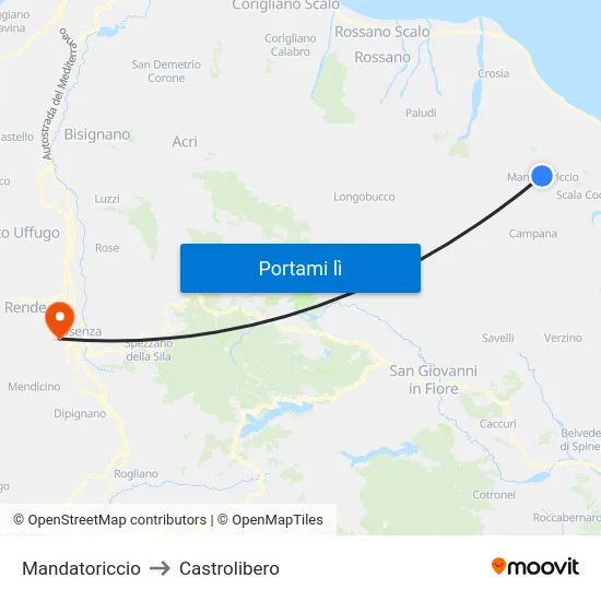 Mandatoriccio to Castrolibero map