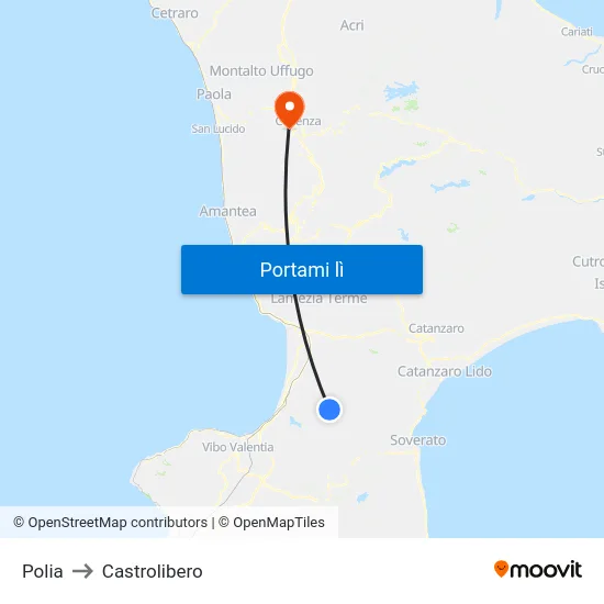 Polia to Castrolibero map