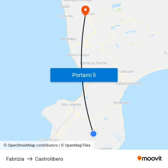 Fabrizia to Castrolibero map