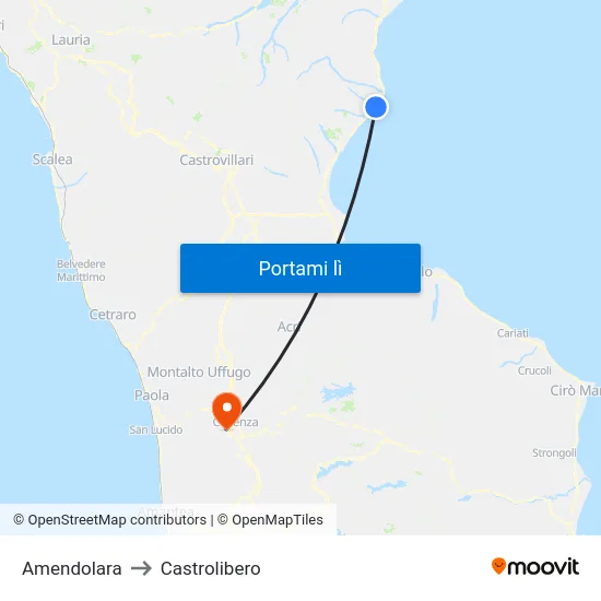 Amendolara to Castrolibero map