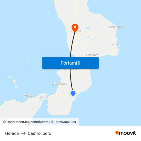 Gerace to Castrolibero map