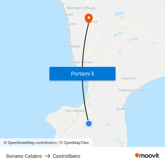 Soriano Calabro to Castrolibero map