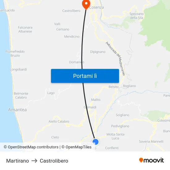 Martirano to Castrolibero map
