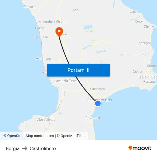 Borgia to Castrolibero map