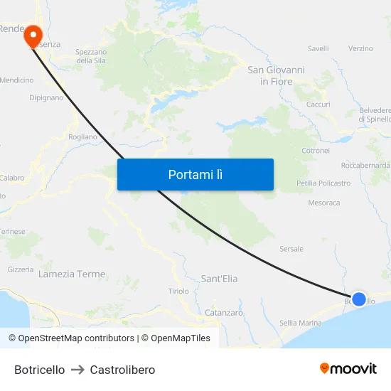 Botricello to Castrolibero map