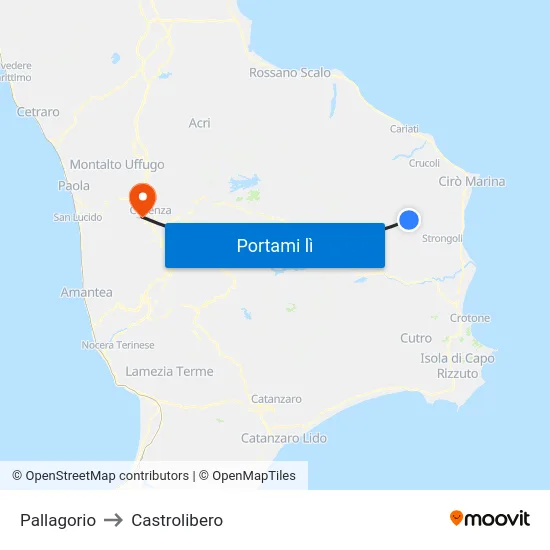 Pallagorio to Castrolibero map