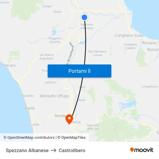 Spezzano Albanese to Castrolibero map