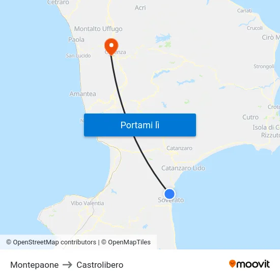 Montepaone to Castrolibero map