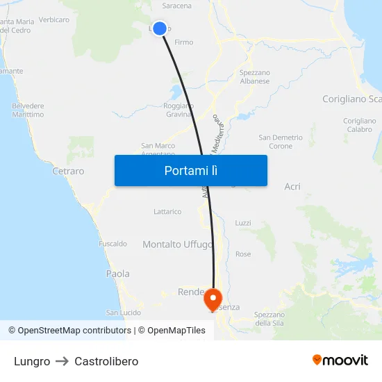 Lungro to Castrolibero map