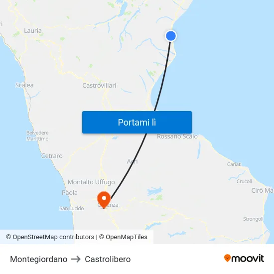 Montegiordano to Castrolibero map