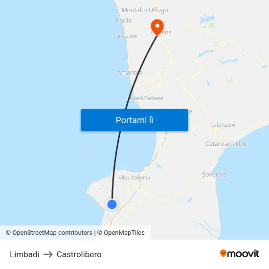 Limbadi to Castrolibero map