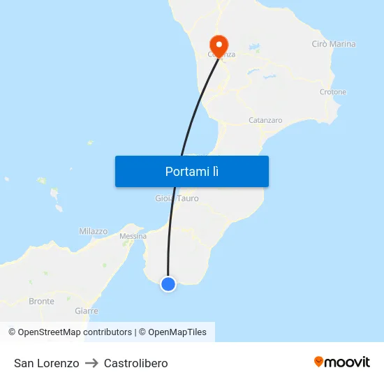 San Lorenzo to Castrolibero map